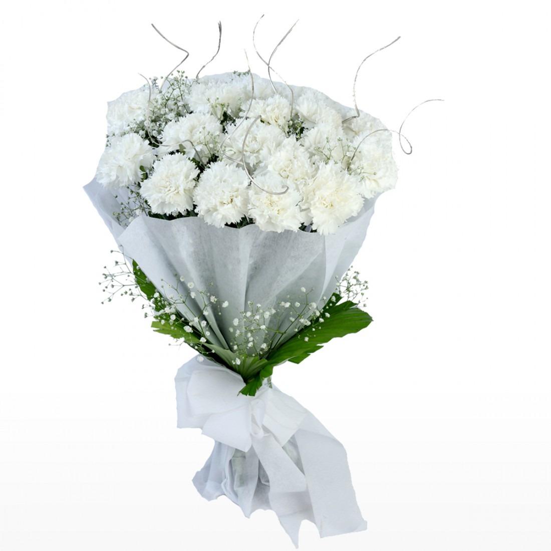 12 White Carnations Bouquet Online Gift and Flowers