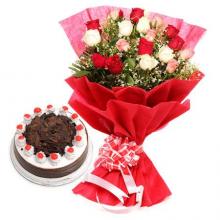 12 Roses with Half kg Blackforest cake