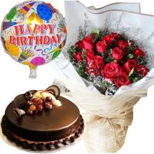 Red Roses, Chocolate Cake with Balloon