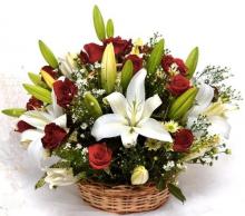 Red Roses and White Lilies Basket