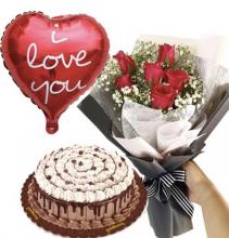 6 Red Roses, 1/2kg Butterscotch Cake and FREE Balloon
