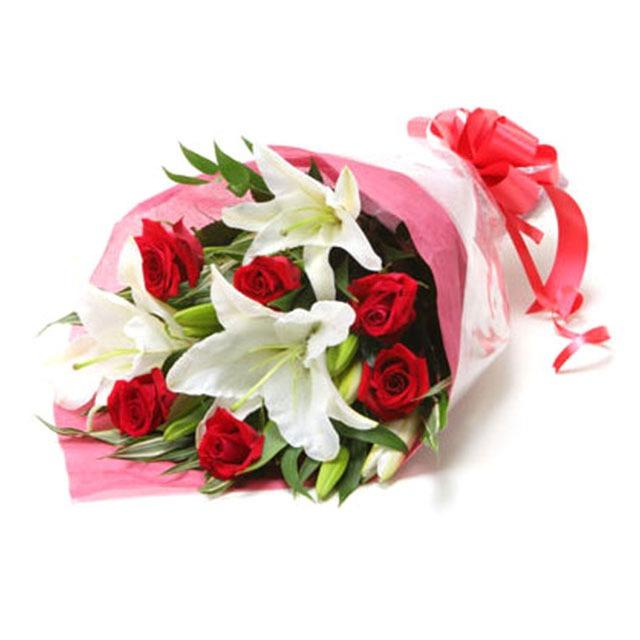 Red Roses And White Lilies Sympathy Bouquet Online Gift and Flowers