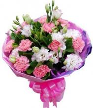 11 pink carnations and 8 white carnations in a bouquet