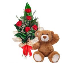 5 Red Roses  With Teddy