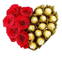 6 Red Roses and 16 pcs of Ferrero Rocher Heart Shaped arrangement