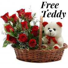 12 Red Roses and Free  Teddy bear